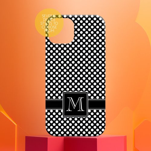 Cute Black White Polka Dot Pattern with Monogram iPhone 15 Plus Case