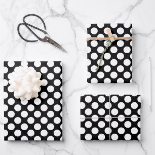 Cute black white polka dot tiled pattern wrapping paper sheets