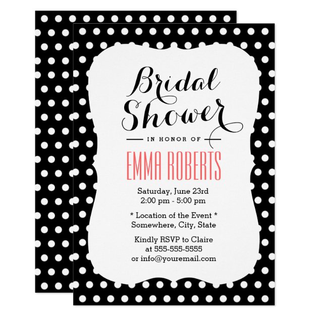 Cute Black & White Polka Dots Bridal Shower Invitation