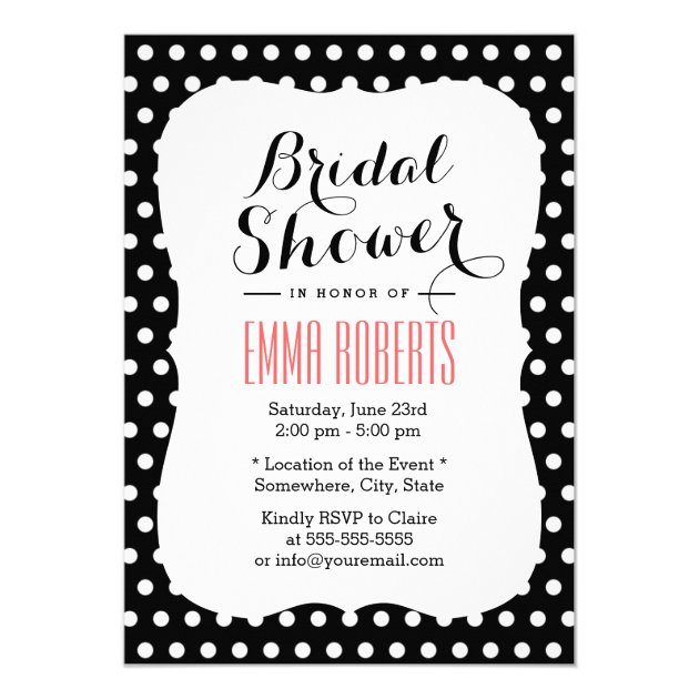 Cute Black & White Polka Dots Bridal Shower Invitation