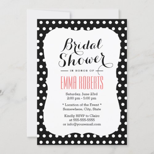 Cute Black &amp; White Polka Dots Bridal Shower 5x7 Paper Invitation Card