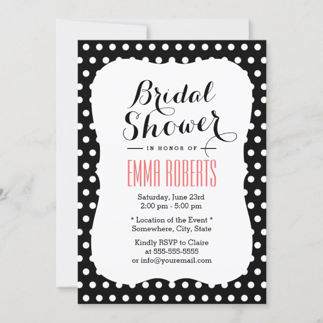 Cute Black & White Polka Dots Bridal Shower Invitation (Front)