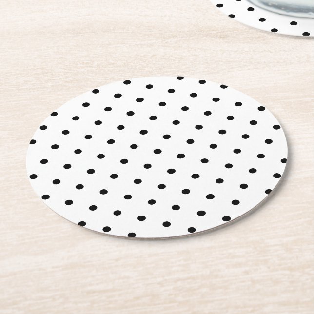 Cute black & white polka dots pattern chic  round paper coaster (Angled)