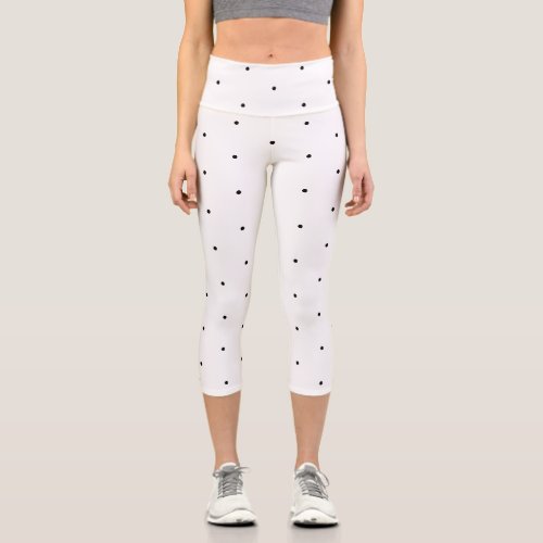 Cute Black white polka dots pattern elegant Capri Leggings