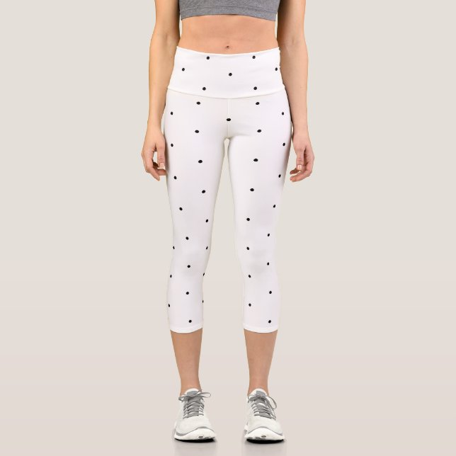 Cute Black white polka dots pattern elegant Capri Leggings (Front)