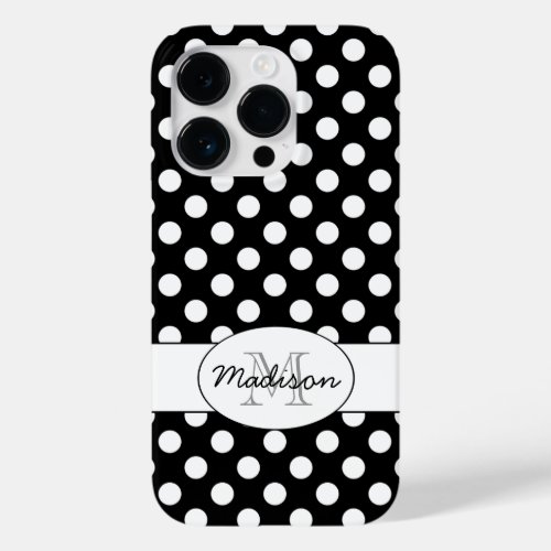 Cute Black White polka dots pattern Monogram Case_Mate iPhone 14 Pro Case