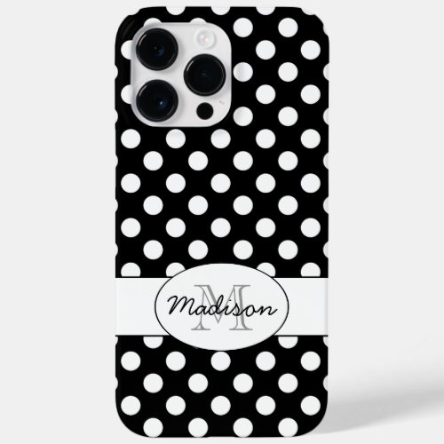 Cute Black White polka dots pattern Monogram Case_Mate iPhone 14 Pro Max Case