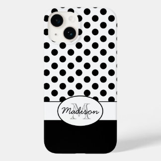 Cute Black White polka dots retro pattern Monogram Case-Mate iPhone 14 Case