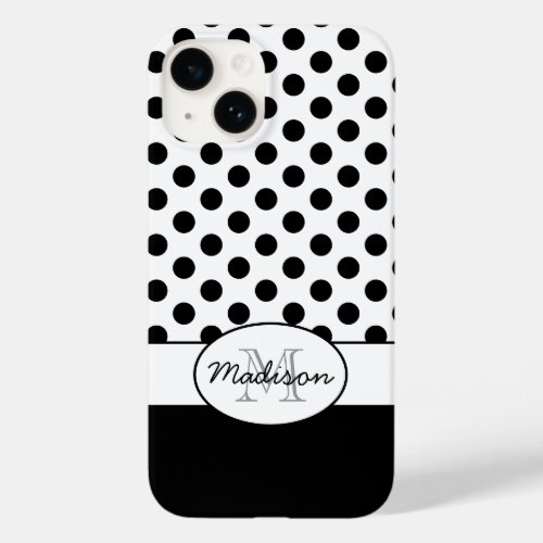 Cute Black White polka dots retro pattern Monogram Case_Mate iPhone 14 Case