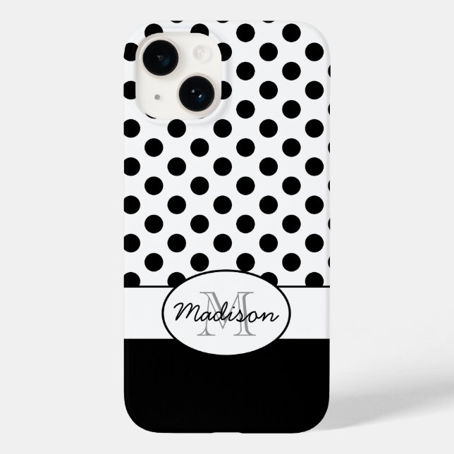 Cute Black White polka dots retro pattern Monogram Case-Mate iPhone Case (Back)