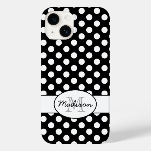 Cute Black White polka dots retro pattern Monogram Case_Mate iPhone 14 Case