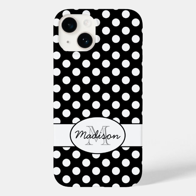 Cute Black White polka dots retro pattern Monogram Case-Mate iPhone Case (Back)