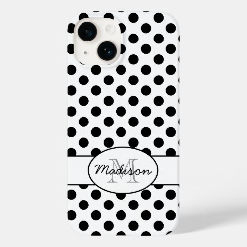 Cute Black White polka dots retro pattern Monogram Case_Mate iPhone 14 Case