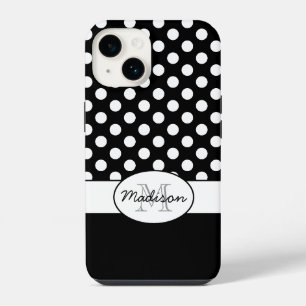 Cute Black White polka dots retro pattern Monogram iPhone 14 Case