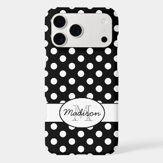Cute Black White polka dots retro pattern Monogram iPhone 17 Pro Max Case