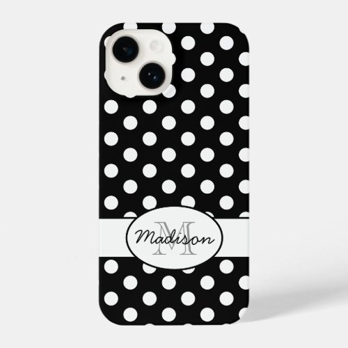 Cute Black White polka dots retro pattern Monogram iPhone 14 Case