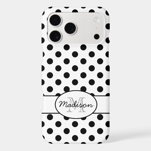 Cute Black White polka dots retro pattern Monogram iPhone Case (Back)