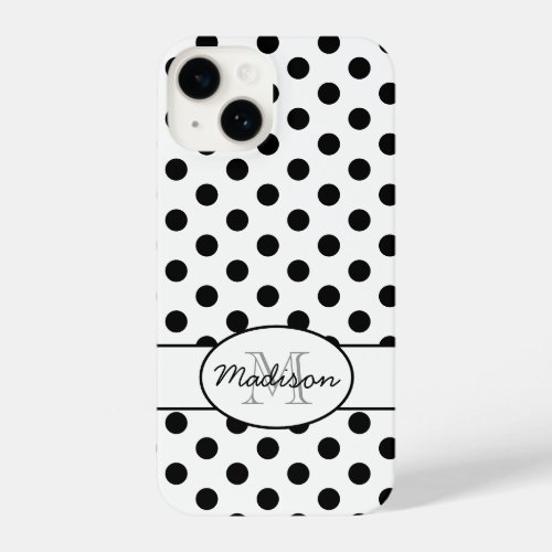 Cute Black White polka dots retro pattern Monogram iPhone 14 Case