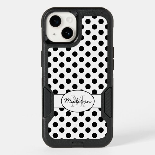 Cute Black White polka dots retro pattern Monogram OtterBox iPhone 14 Case
