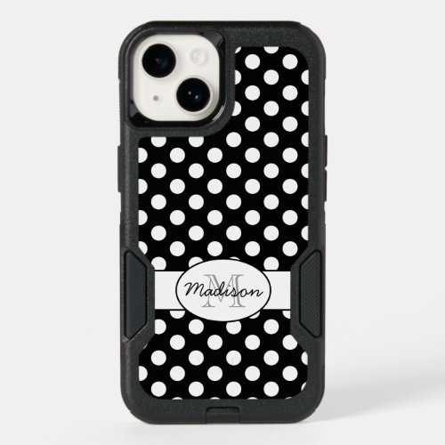 Cute Black White polka dots retro pattern Monogram OtterBox iPhone 14 Case