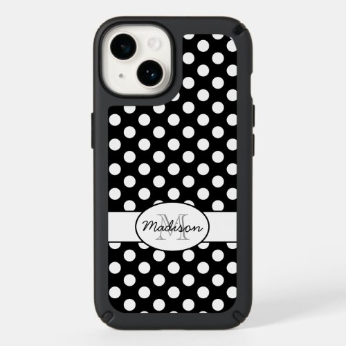 Cute Black White polka dots retro pattern Monogram Speck iPhone 14 Case