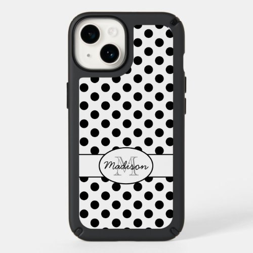 Cute Black White polka dots retro pattern Monogram Speck iPhone 14 Case