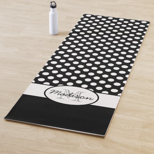 Cute Black White polka dots retro pattern Monogram Yoga Mat