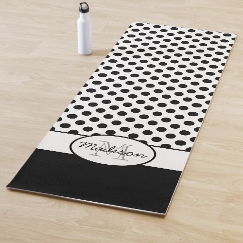 Cute Black White polka dots retro pattern Monogram Yoga Mat