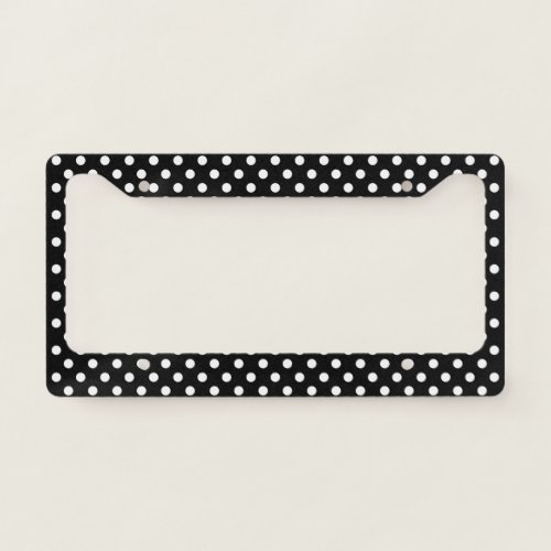 Cute Black  White Polka Dots Seamless Pattern License Plate Frame