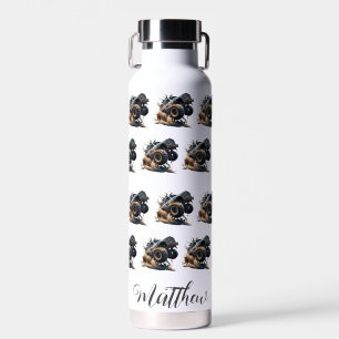 Cute Black White Power Race Monster Truck Water Bottle
