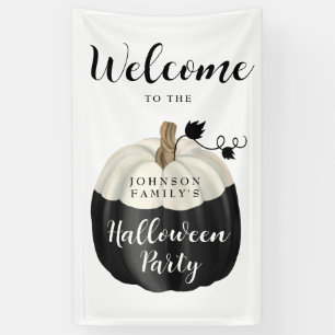 Cute Black & White Pumpkin Halloween Party Welcome Banner