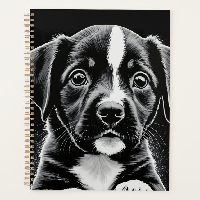Cute Black & White Puppy – Dog Lover Planner (Front)