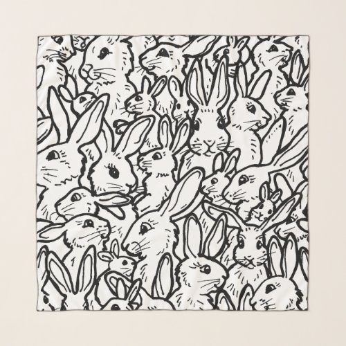 Cute Black  White Rabbit Bunny Drawing Pen  Ink Scarf