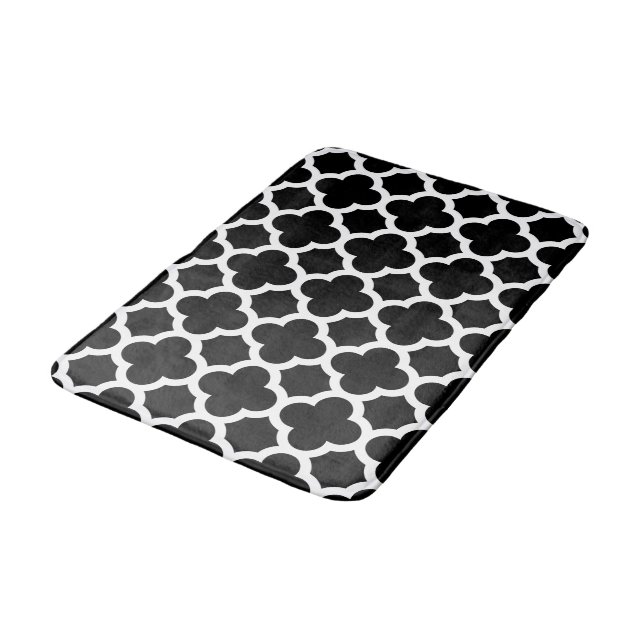 Cute Black White Retro Chic Trellis Pattern Bath Mat (Angled)