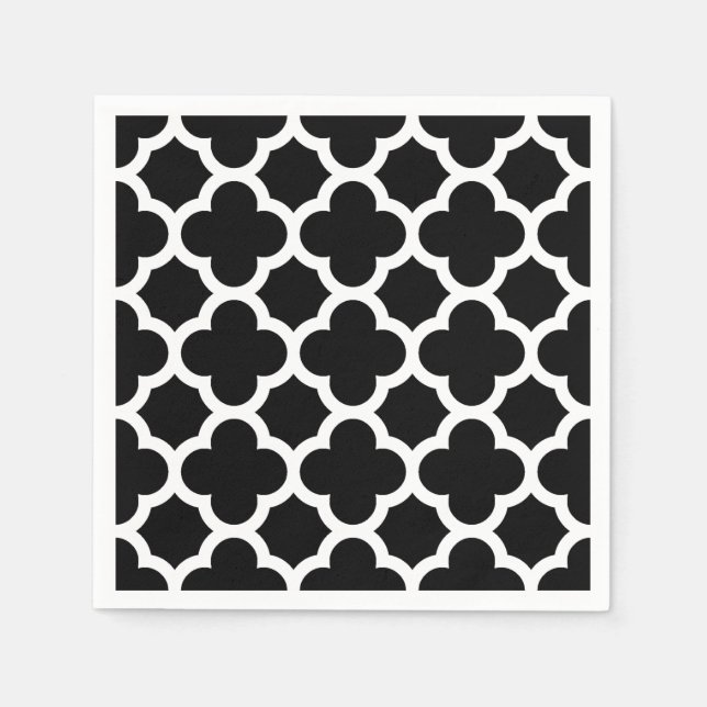 Cute Black White Retro Chic Trellis Pattern Paper Napkins (Front)