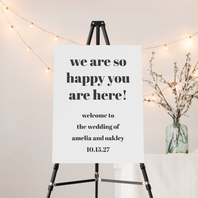 Cute Black White Retro Custom Wedding Welcome Sign (In Situ (Stand))
