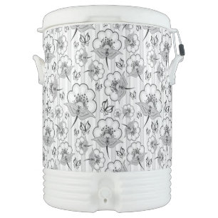 Cute black white seamless flowers patterns beverage cooler