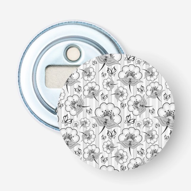 Cute black white seamless flowers patterns bottle opener (Front)
