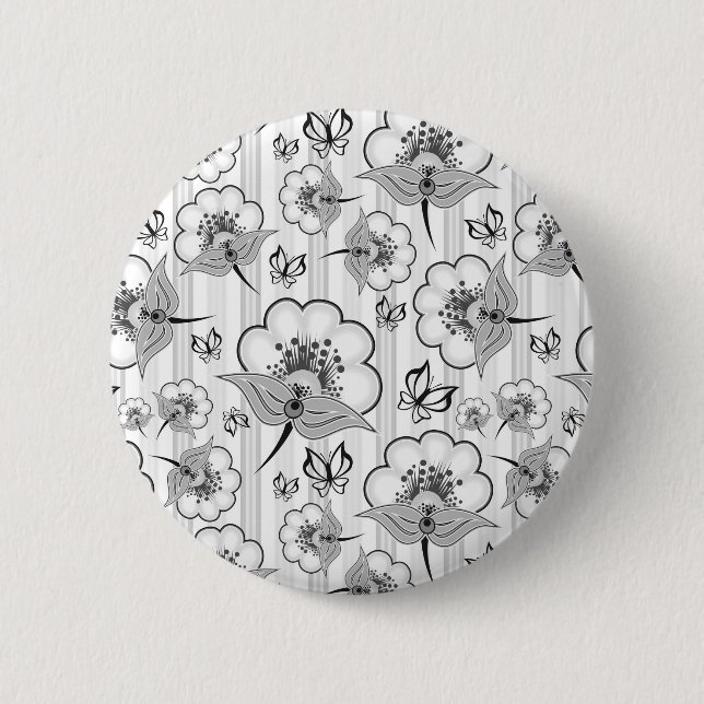 Cute black white seamless flowers patterns button (Front)