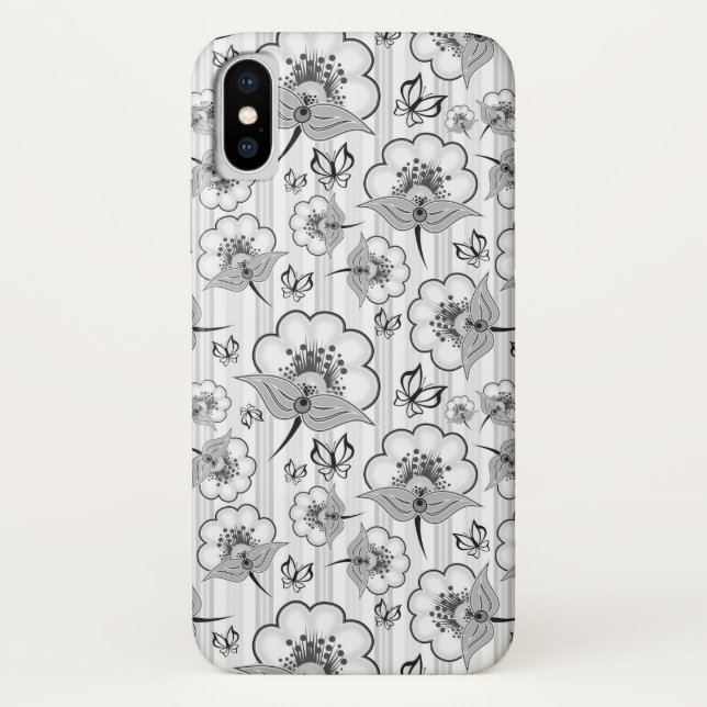 Cute black white seamless flowers patterns Case-Mate iPhone case (Back)