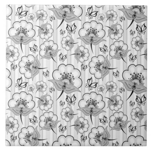 Cute black white seamless flowers patterns ceramic tile