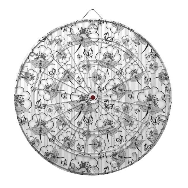 Cute black white seamless flowers patterns dart board (Front)