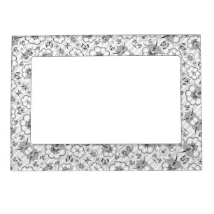 Cute black white seamless flowers patterns magnetic frame