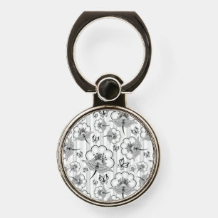 Cute black white seamless flowers patterns phone ring stand