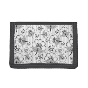 Cute black white seamless flowers patterns trifold wallet