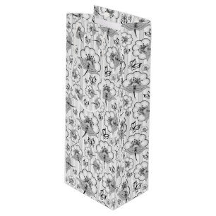 Cute black white seamless flowers patterns wine gift bag