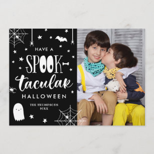 Cute Black White Spooktacular Halloween Photo Invitation