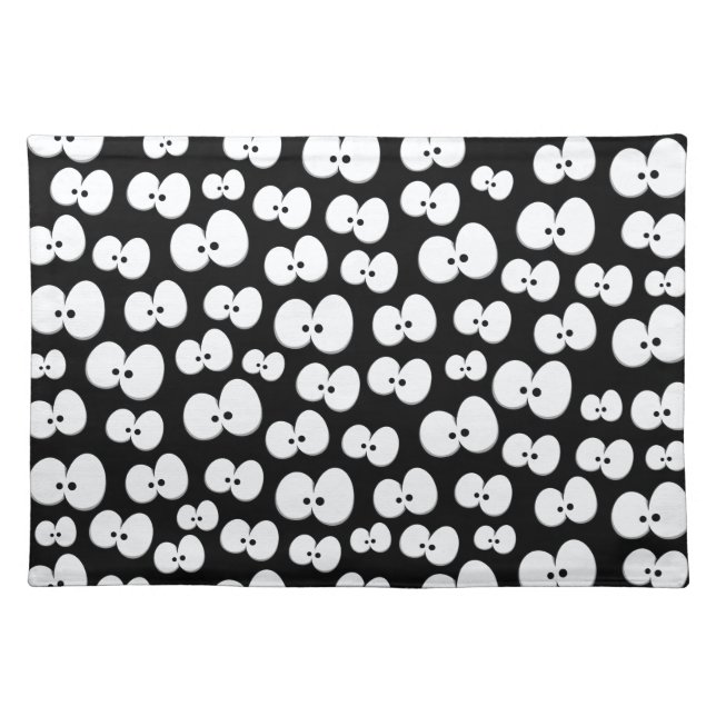 Cute Black & White Spooky Eyes Halloween Cloth Placemat (Front)
