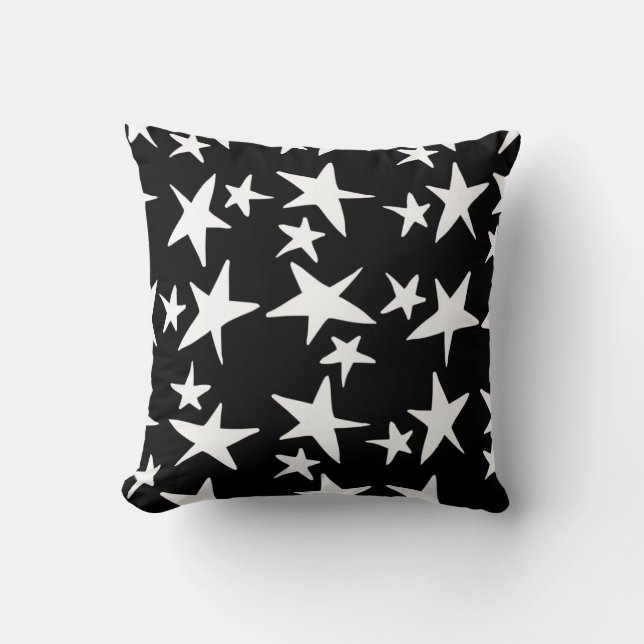 Cute Black & White Stars Throw Pillow (Front)