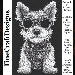 Cute Black & White Steampunk Westie T7 Decoupage Tissue Paper